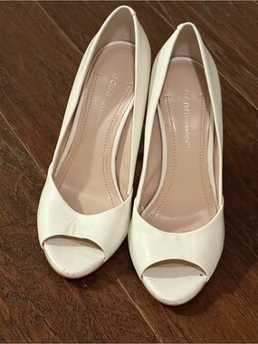 BCBGeneration Cream Peep-Toe Leather Pumps